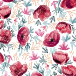 watercolor floral  - deep red, florals, floral, flower, bloom, fall, autumn, flowers