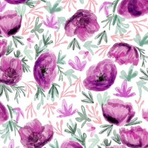 watercolor floral  - deep red, florals, floral, flower, bloom, fall, autumn, flowers - purple