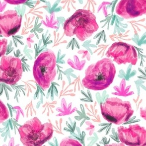 watercolor floral  - deep red, florals, floral, flower, bloom, fall, autumn, flowers - pink