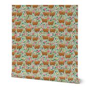 LARGE - highland cattle floral fabric - cow, cows, farm, farmland, highland, cattle, florals