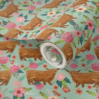 LARGE - highland cattle floral fabric - cow, cows, farm, farmland, highland, cattle, florals