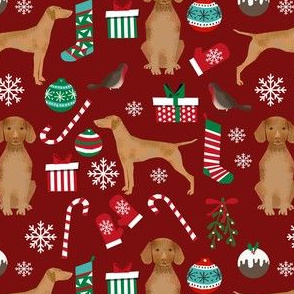 vizsla dog christmas print - christmas fabric, dog, dogs, dog breed, candy cane, presents xmas