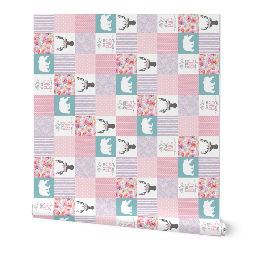 Dream Big Little Girl//Pink, Lavender, Turquoise - Wholecloth Cheater Quilt