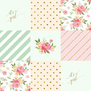 It's A Girl Patchwork Quilt Top Pattern | Peach and Pink Peony Collection