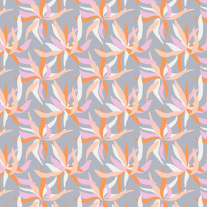 Spiky floral in orange and pink on grey