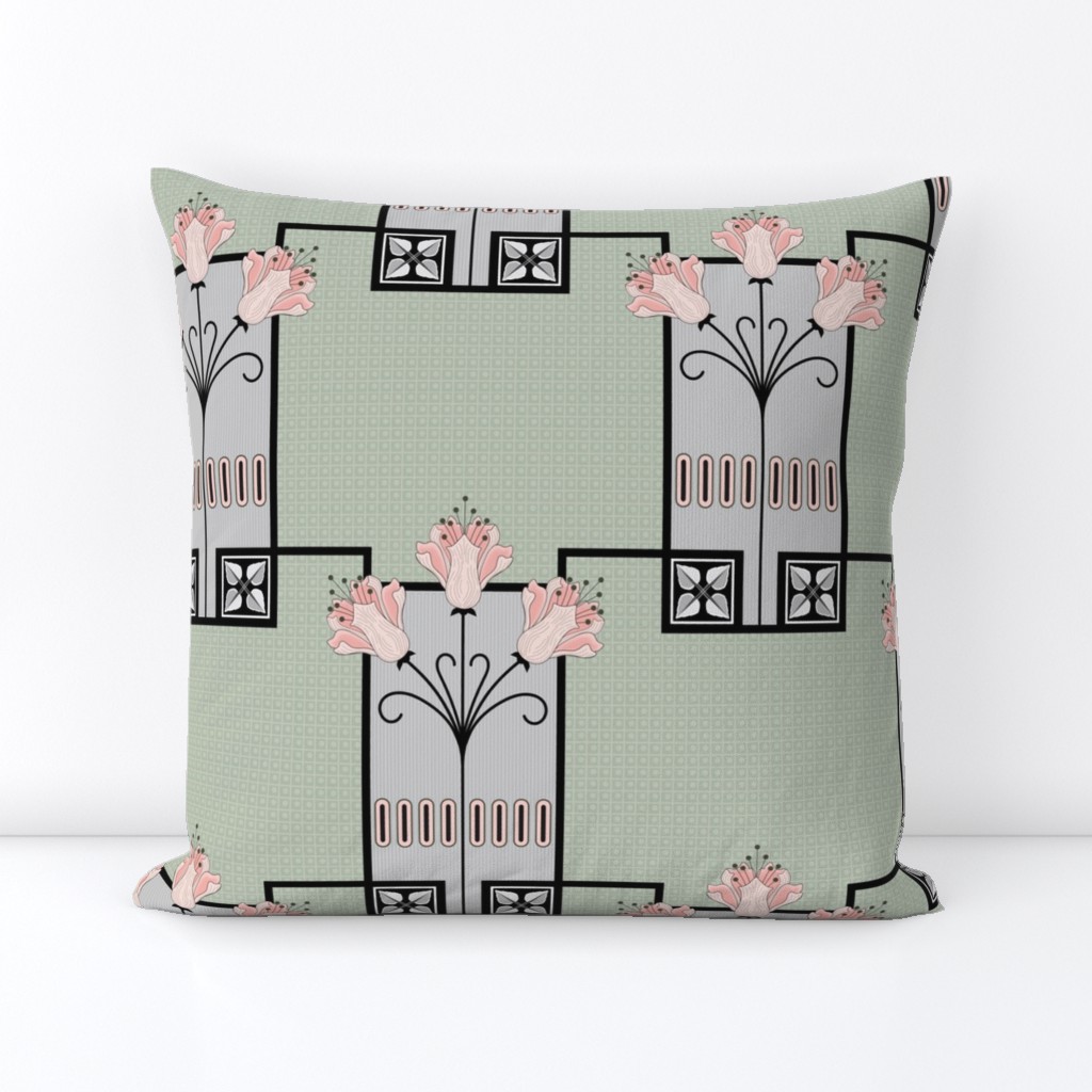 Lillian: 1920s Geometric Floral - Rose Gold, Sage Green & Silver Gray