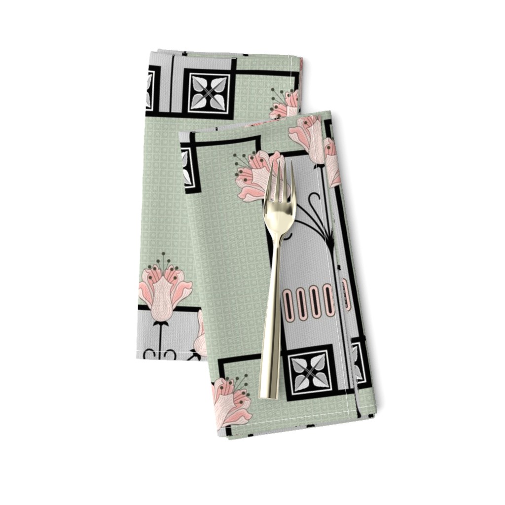 Lillian: 1920s Geometric Floral - Rose Gold, Sage Green & Silver Gray