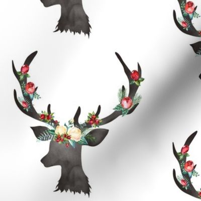 Christmas White Floral Deer 6.25"