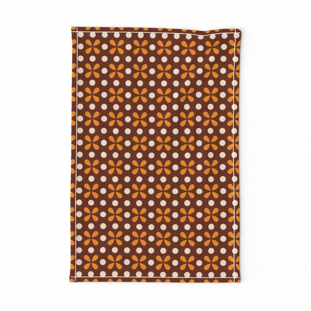 Retro 70s small dots motif brown yellow