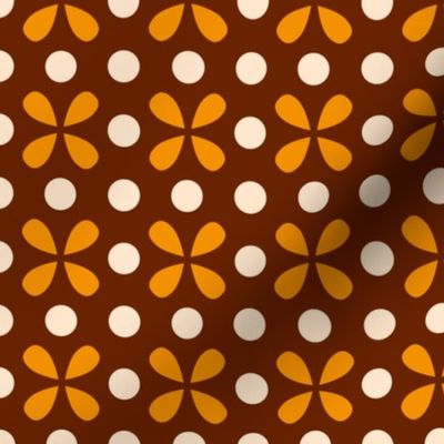 Retro 70s small dots motif brown yellow