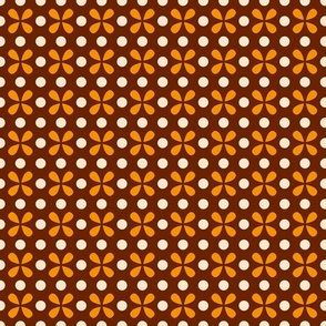 Retro 70s small dots motif brown yellow