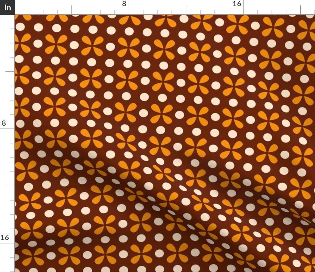 Retro 70s small dots motif brown yellow