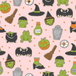 halloween cookies // cute halloween food, potion, frog, witch, frankenstein, halloween food -  peach