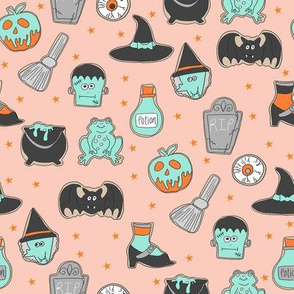 halloween cookies // cute halloween food, potion, frog, witch, frankenstein, halloween food - peach