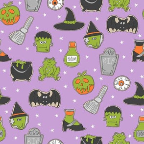 halloween cookies // cute halloween food, potion, frog, witch, frankenstein, halloween food - purple