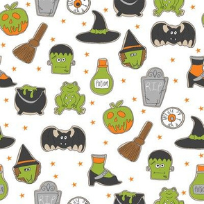 halloween cookies // cute halloween food, potion, frog, witch, frankenstein, halloween food - white