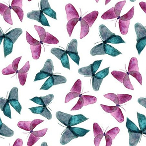 Pink Blue Watercolor Butterflies