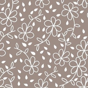White Flowers on Brown // 8x8