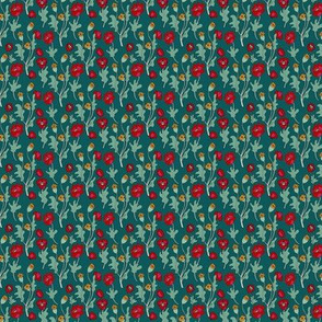 mini  red poppies on dark teal