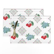 1940's Style Kitchen Cherry Wallpaper in White: Large Print