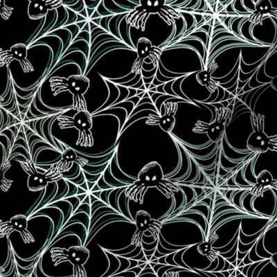 Black Spider in Teal, White Spiderweb for Halloween 