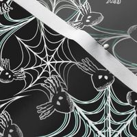 Black Spider in Teal, White Spiderweb for Halloween 