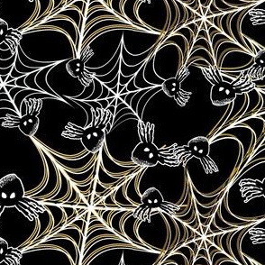 Black Spider in Yellow, White Spiderweb for Halloween 