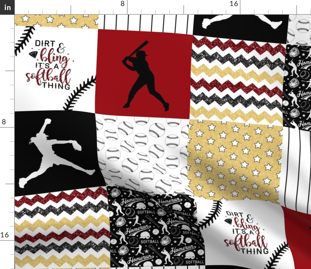 Softball//Gold&Crimson - Wholecloth Cheater Quilt