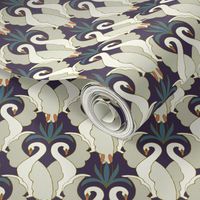 Art Deco Swans Deep Plum & Teal