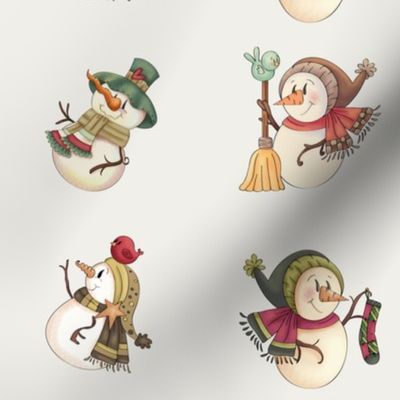 Chritmas snowman cream fabric