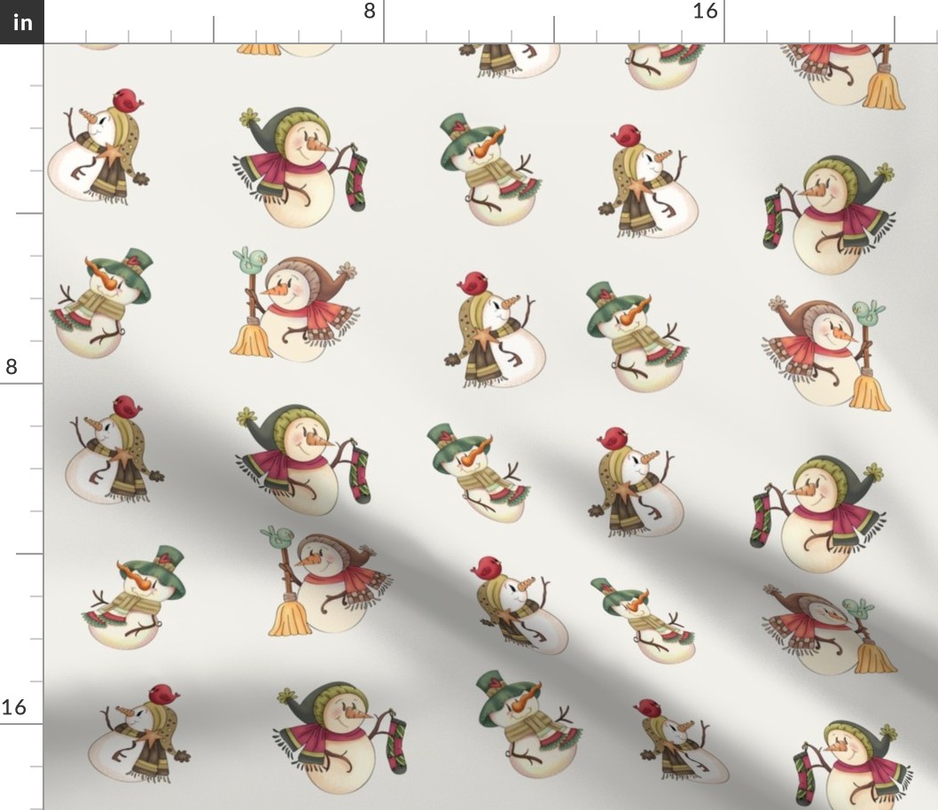 Chritmas snowman cream fabric