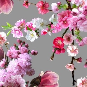 Japanese Magnolia & Cherry Blossoms Gray