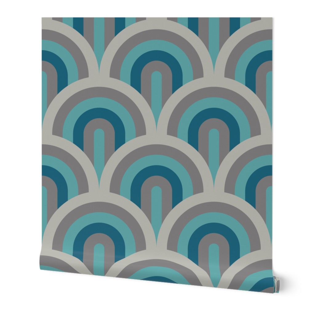 Art Deco waves brown teal blue large Wallpaper