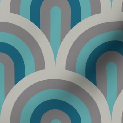 Art Deco waves brown teal blue large Wallpaper