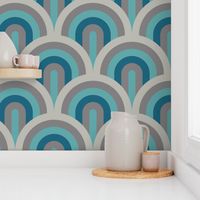 Art Deco waves brown teal blue large Wallpaper