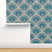 Art Deco waves brown teal blue large Wallpaper