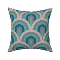 Art Deco waves brown teal blue large Wallpaper