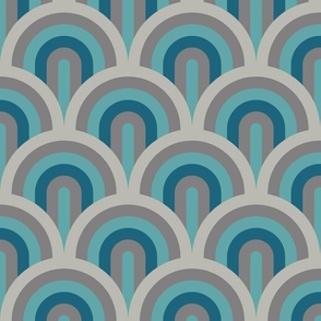 Art Deco waves brown teal blue large Wallpaper