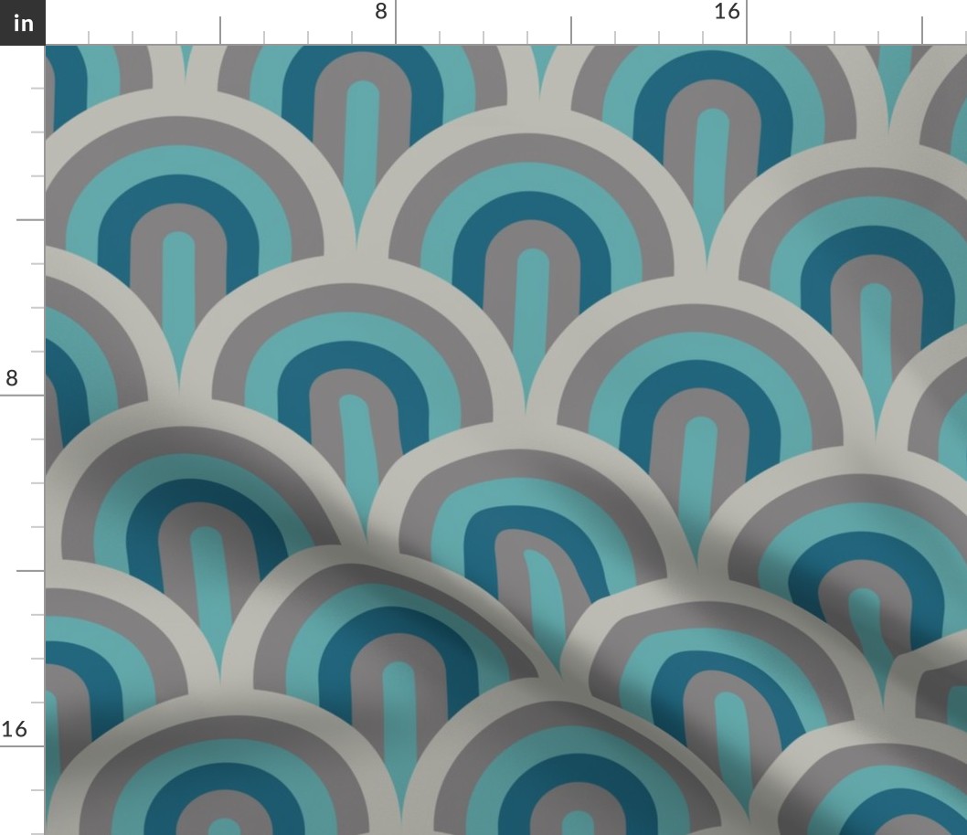 Art Deco waves brown teal blue large Wallpaper