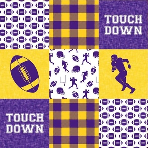 touch down - football wholecloth - purple and gold - college ball -  plaid 