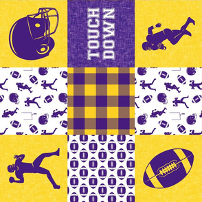 touch down - football wholecloth - purple and gold - college ball -  plaid (90)
