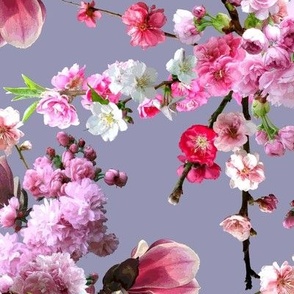 Japanese Magnolia & Cherry Blossoms Periwinkle Purple