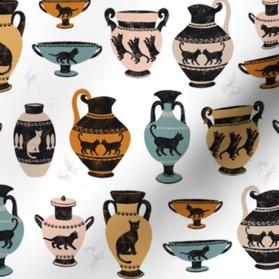 Ancient Greek Cat Pottery - White by Heather Anderson