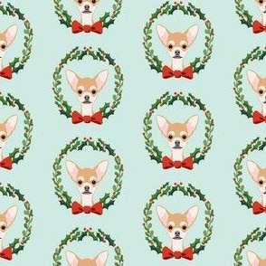 christmas chihuahua fabric - dog, dogs, wreath, noel, yule, red and green, holiday christmas fabric