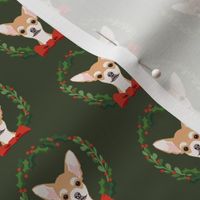 christmas chihuahua fabric - dog, dogs, wreath, noel, yule, red and green, holiday christmas fabric