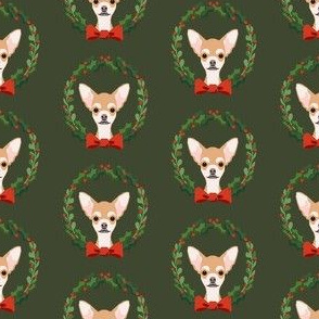 christmas chihuahua fabric - dog, dogs, wreath, noel, yule, red and green, holiday christmas fabric