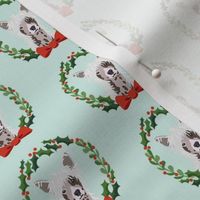 christmas chinese crested fabric - dog, dogs, wreath, noel, yule, red and green, holiday christmas fabric