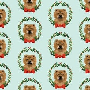 christmas chow chow fabric - dog, dogs, wreath, noel, yule, red and green, holiday christmas fabric