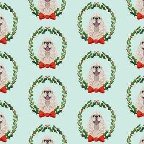 christmas cocker spaniel fabric - dog, dogs, wreath, noel, yule, red and green, holiday christmas fabric