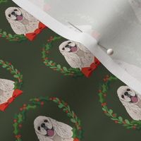 christmas cocker spaniel fabric - dog, dogs, wreath, noel, yule, red and green, holiday christmas fabric